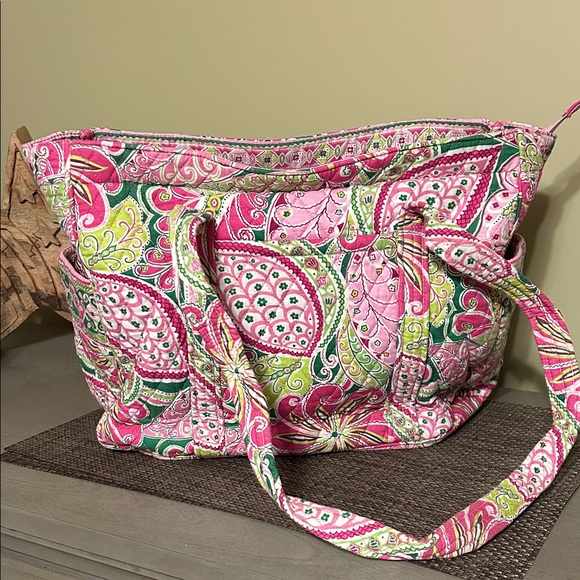 Vera Bradley Handbags - Vera Bradley Vibrant Pink and Green Paisley Tote Bag